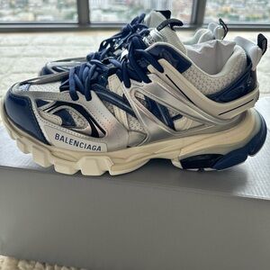 NIB Balenciaga Track Sneaker LED Metallic Silver and blue size 39 SUPER RARE